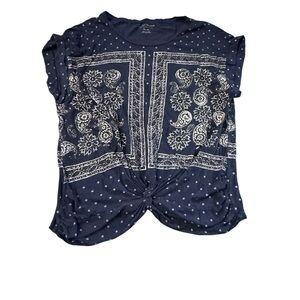 EUC sleeveless navy bandana print tee Lucky Brand XL  faux tied waist